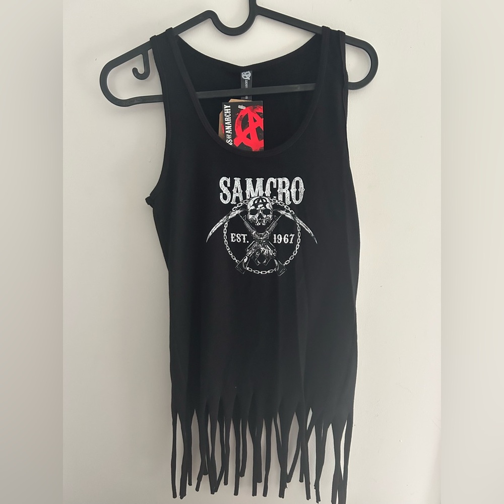 NWTSons of Anarchy Women's Fringe Black Tank Top With Gothic Reaper Logo small
